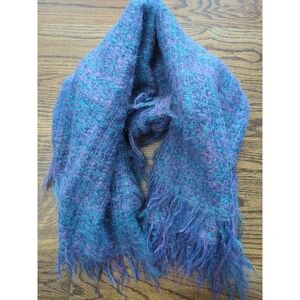 Avoca Handweavers Ireland Purple Teal Blue Rectangle Pure Wool Scarf Handwoven